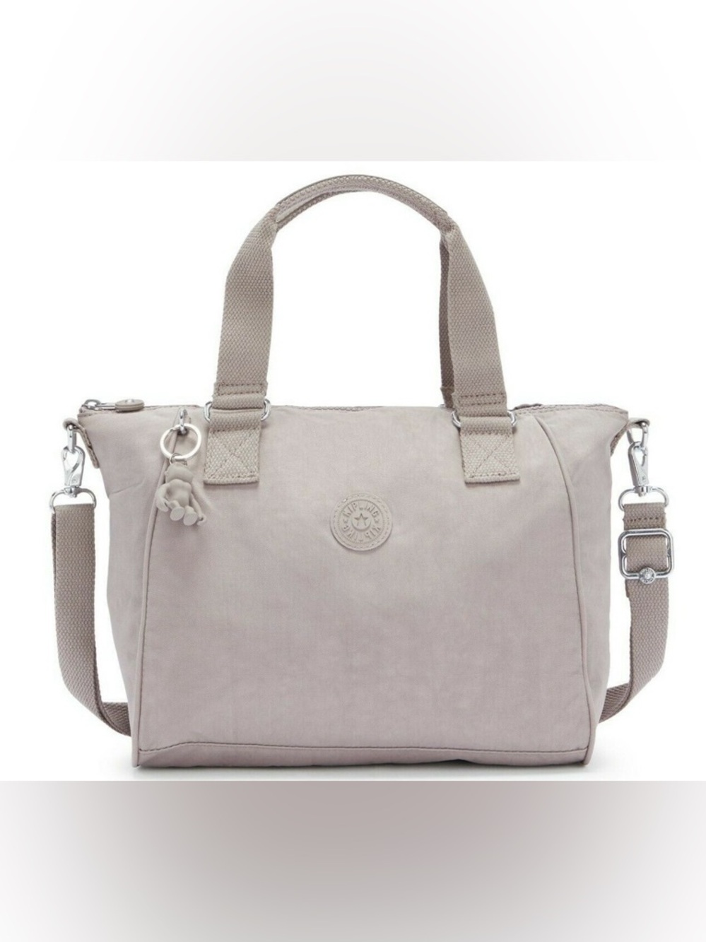 MAKE AN OFFER - KIPLING Amiel Gray Medium Nylon Tote with Removable Strap